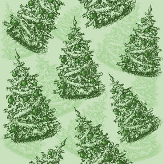 45 x 36 Green Christmas Trees on Light Green 100% Cotton Fabric