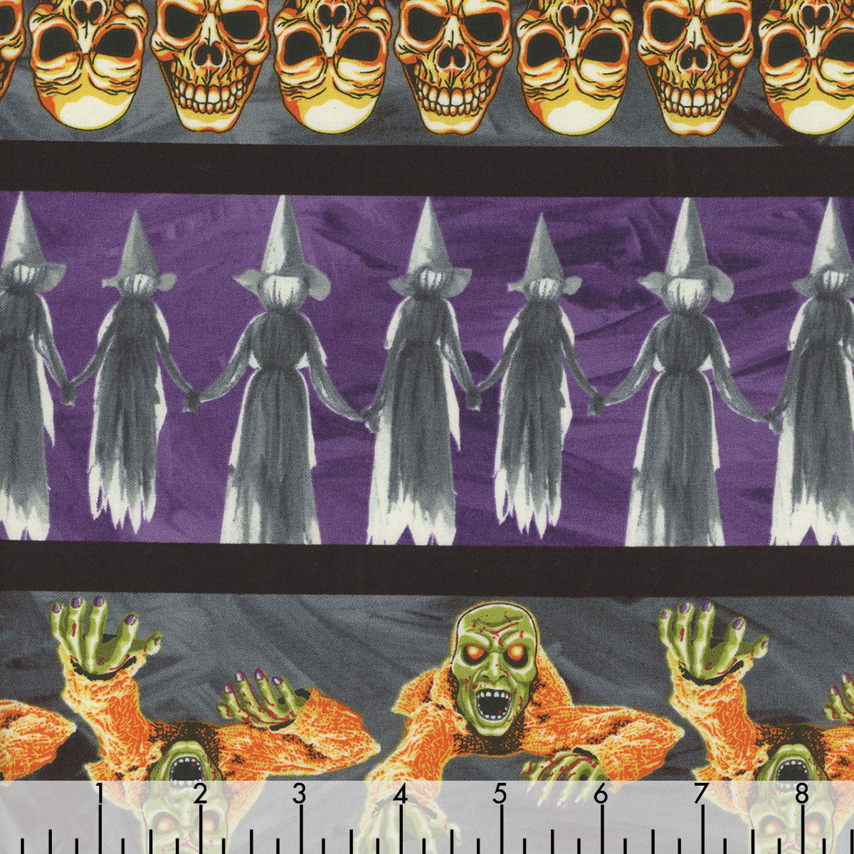 Halloween Glow in the Dark Spooky Border Stripe 100% Cotton Fabric Price per Yard