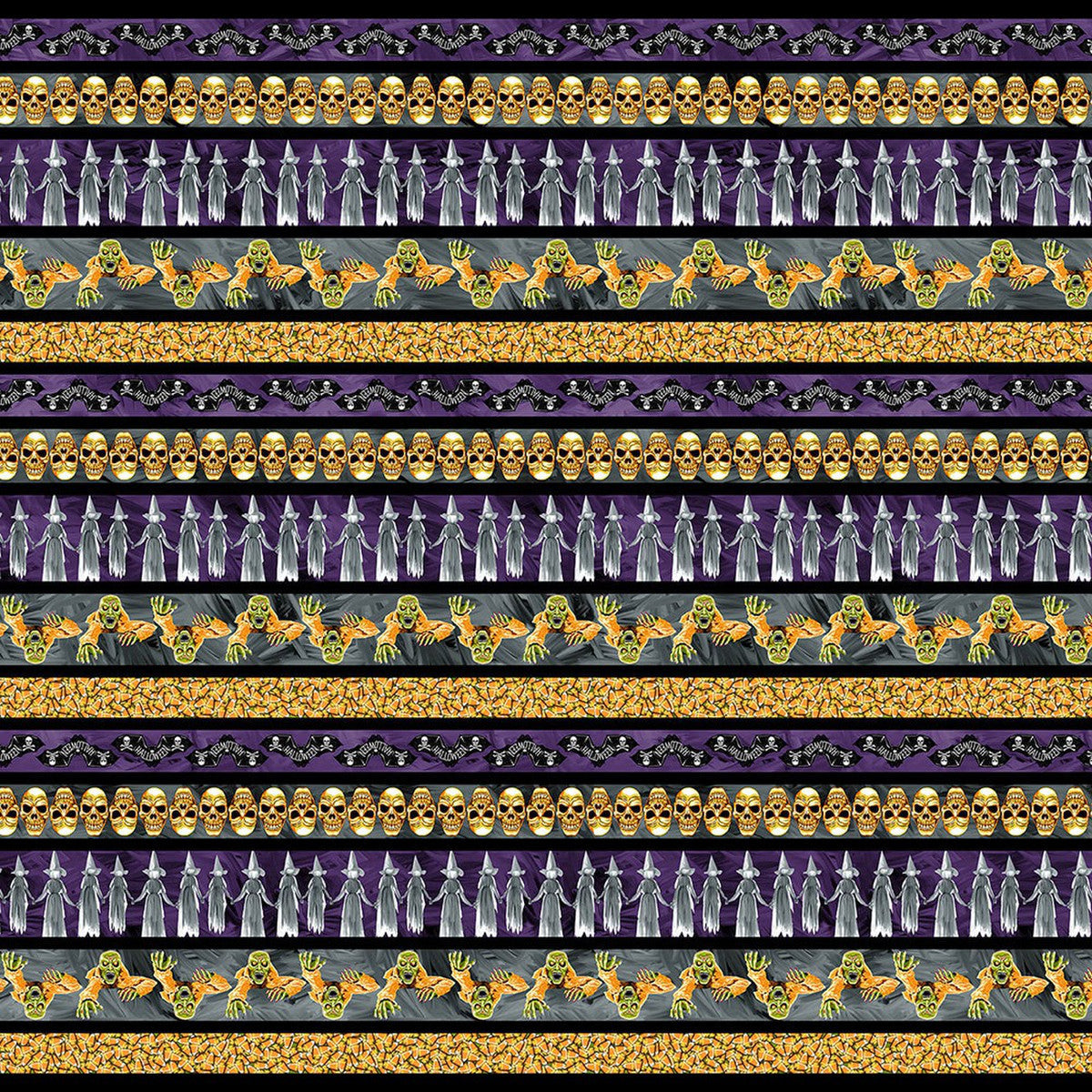 Halloween Glow in the Dark Spooky Border Stripe 100% Cotton Fabric Price per Yard