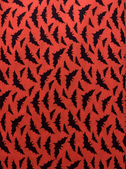 Halloween Flying Bats on Dark Orange 100% Cotton Fabric