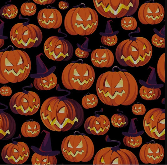 45 x 36 Halloween Spooky Smiling Pumpkin Jack o Lantern on Black 100% Cotton Fabric