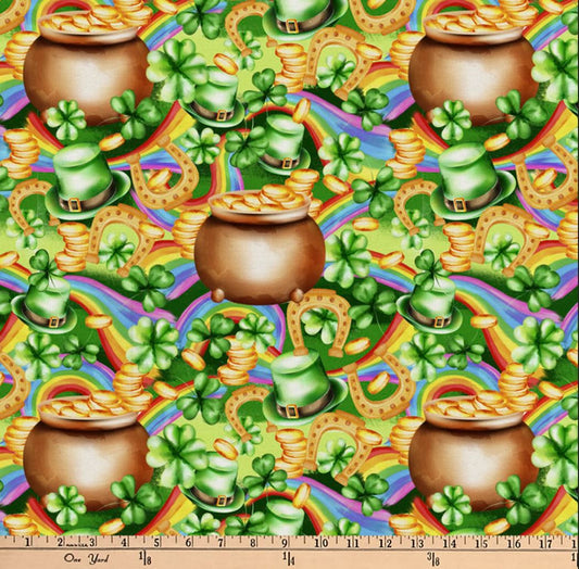 45 x 36 St. Patrick's Day Pot Gold Digitally Printed 100% Cotton