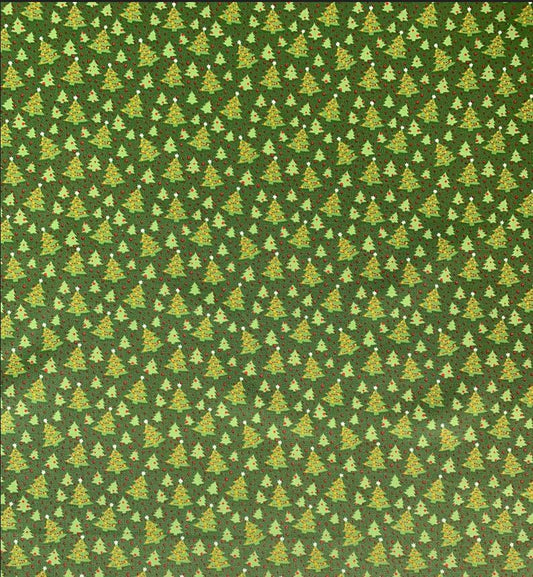 45 x 36 Tossed Green Christmas Trees on Green 100% Cotton Fabric