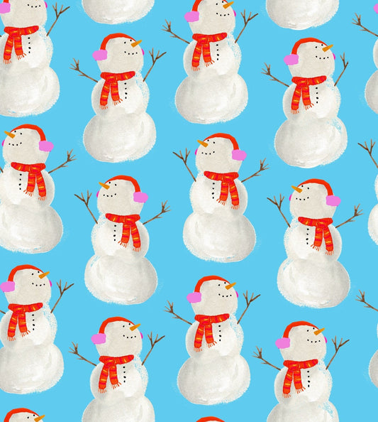 Christmas Best in Snow-Man Blue Fabric Traditions 100% Cotton Price Per Yard