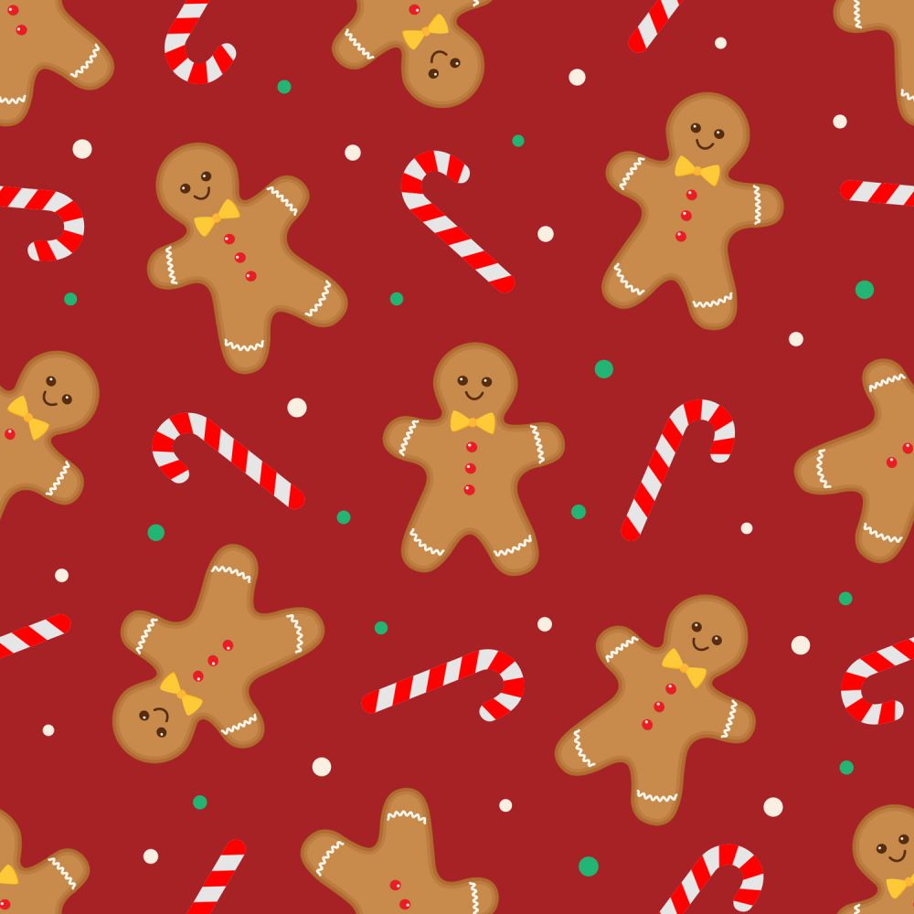 Christmas Gingerbread and Candy Canes on Red 100% Cotton By the Yard