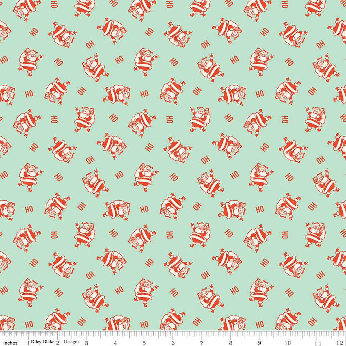 Christmas Santa HO HO HO Mint Green Riley Blake 100% Cotton Price Per Yard