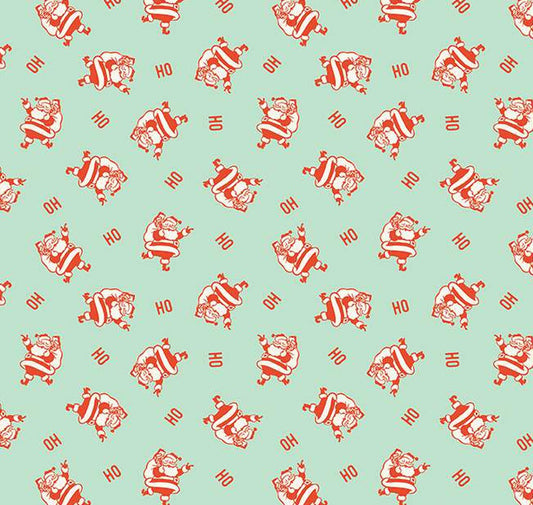 Christmas Santa HO HO HO Mint Green Riley Blake 100% Cotton Price Per Yard