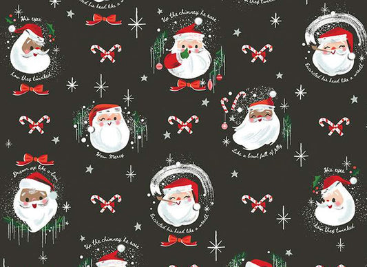 Christmas Santa on Charcoal Riley Blake 100% Cotton Price Per Yard