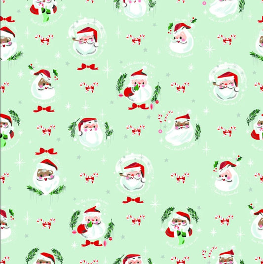 Christmas Santa on Light Mint Green Riley Blake 100% Cotton Price Per Yard