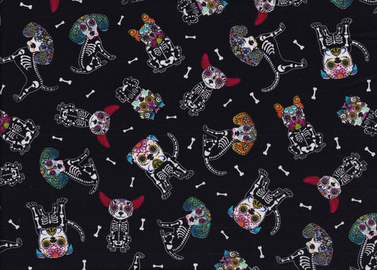 Day of the Dead Dog Sugar Skulls Price per Yard 100% Cotton Fabric Halloween