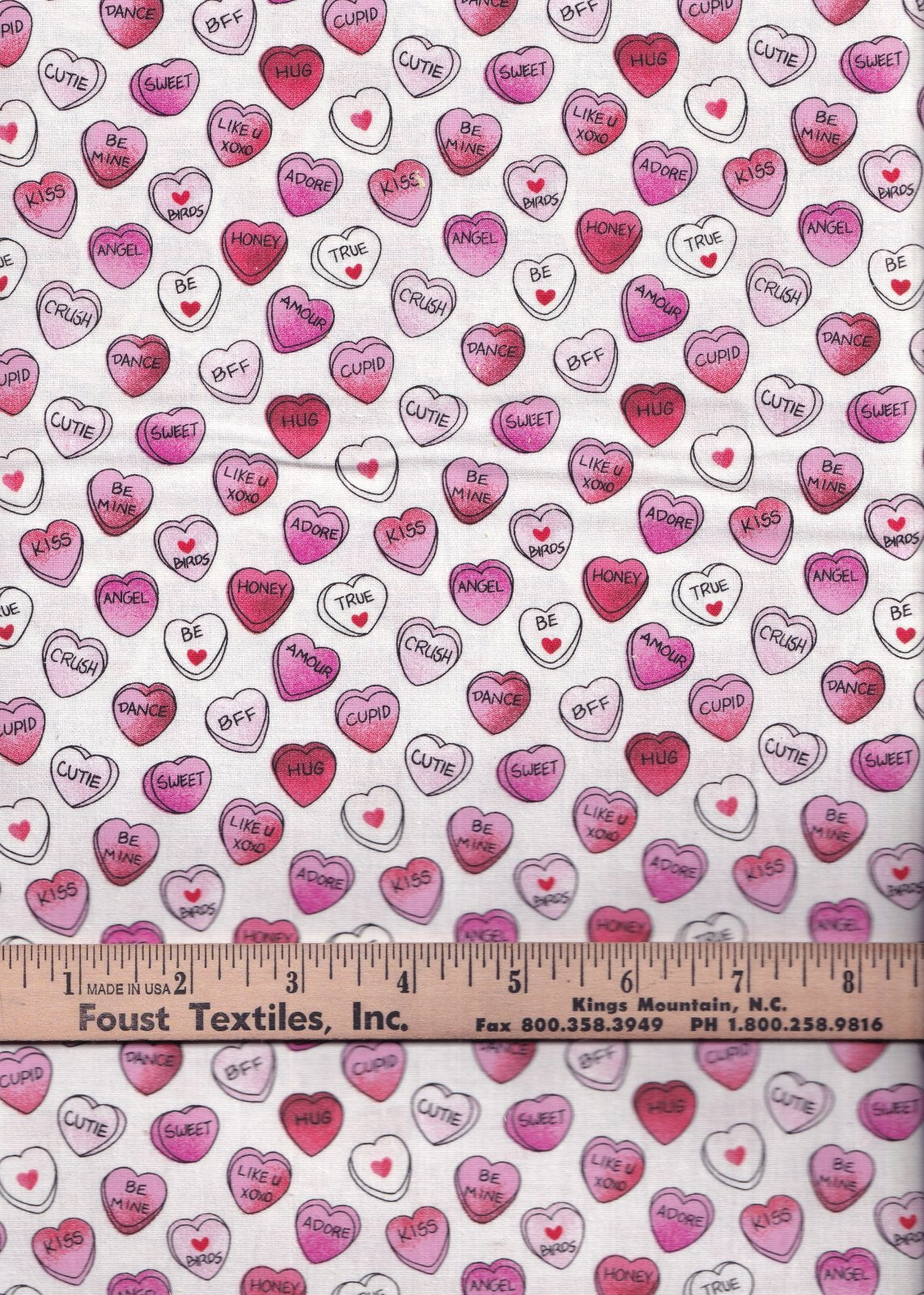 Fabric Traditions Candy Hearts on White Valentine