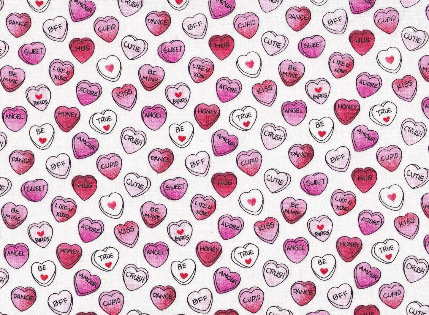 Fabric Traditions Candy Hearts on White Valentine