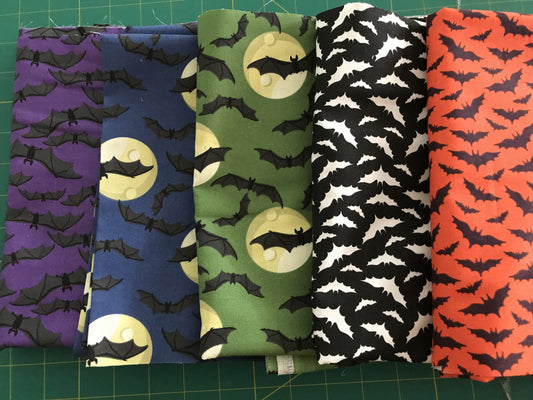 Halloween Bats 100% Cotton 1 yard Precut Fabric Bundles, 5 pieces