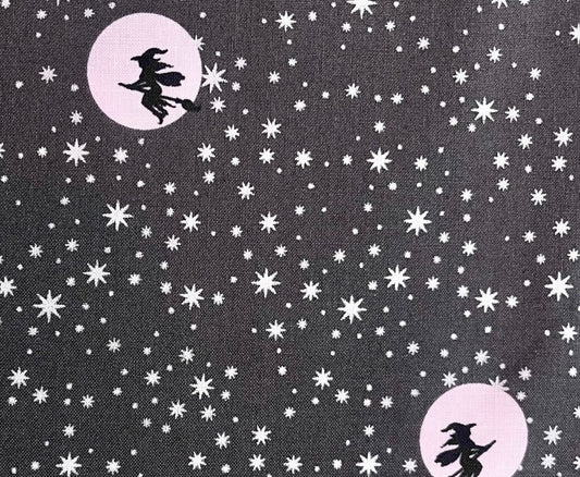 Halloween Starry Night Witch Moon Gray Sparkle Riley Blake 100% Cotton Price Per Yard