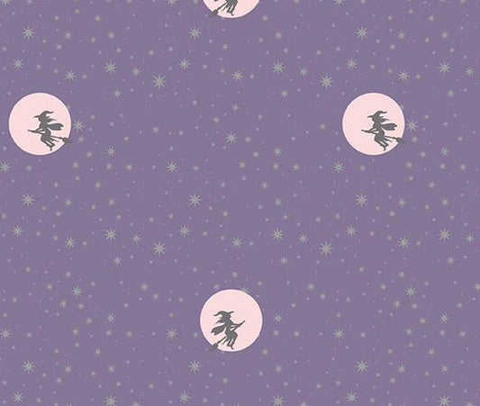 Halloween Starry Night Witch Moon Lilac Purple Sparkle Riley Blake 100% Cotton Price Per Yard