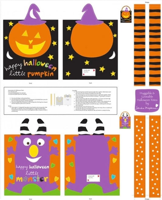 Halloween Tote Bags Huggable and Loveable VII Studio E 100% Cotton Fabric