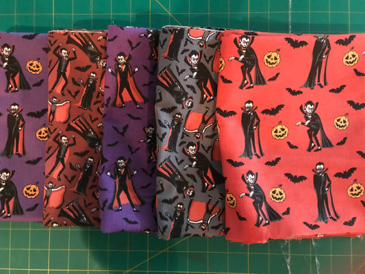 Halloween Vampires 100% Cotton 1 yard Precut Fabric Bundles, 5 pieces