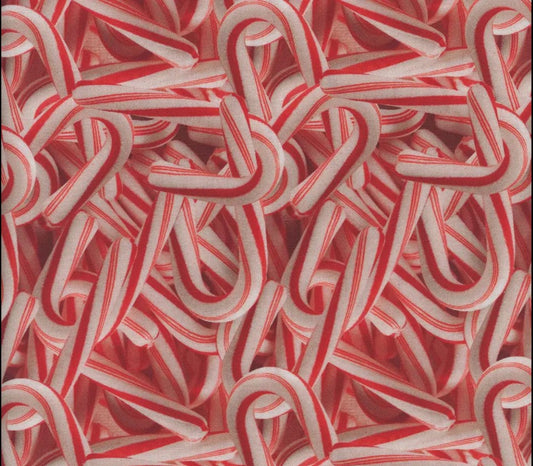 Packed Candy Canes on Red Christmas 100% Cotton Fabric