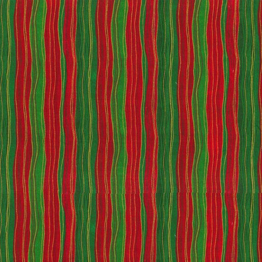 Price Per Yard Christmas Red Green Gold Wavy Lines Blender Glitter Fabric Traditions 100% Cotton