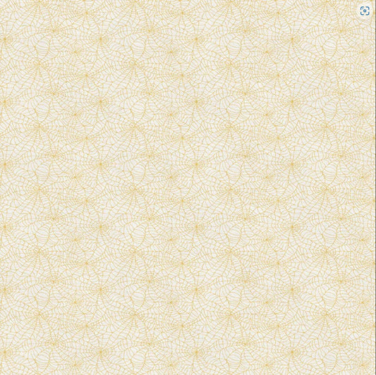 Price Per Yard Halloween Gold Spiderwebs on Cream Fabric Paintbrush Studio