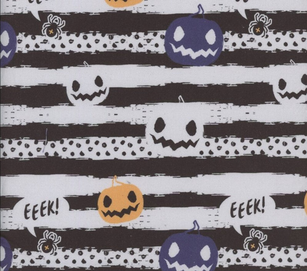 Price per Yard Vintage Pumpkin Stripe Black White 100% Cotton Fabric Halloween