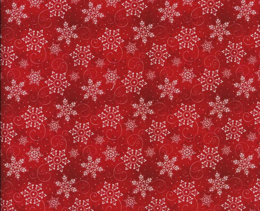 Snowflakes on Blended Red Christmas 100% Cotton Fabric Price per yard