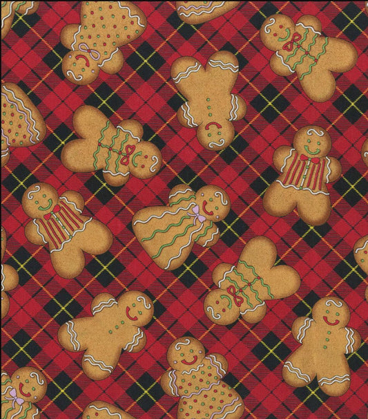 Timeless Treasures Gingerbread on Red Plaid 100% Cotton Fabric