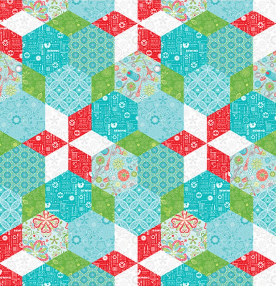 Benartex Sewing Room 2 Hexagons Multicolor Novelty 100% Cotton Fabric
