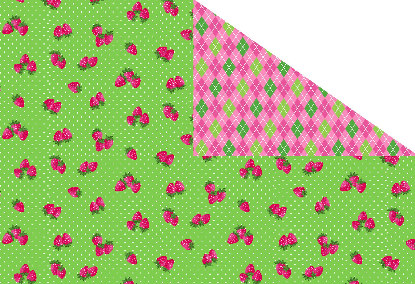 Double Faced Pre-Quilted Strawberries and Plaid Fabric Traditions Price per Yard