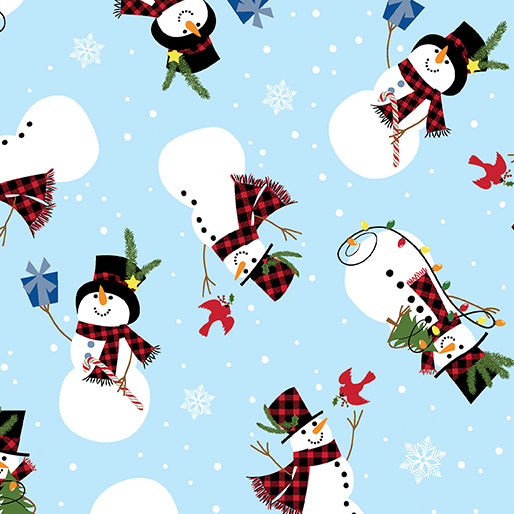 44 x 36 Jolly Snowmen on Light Blue Benartex Christmas 100% Cotton Fabric