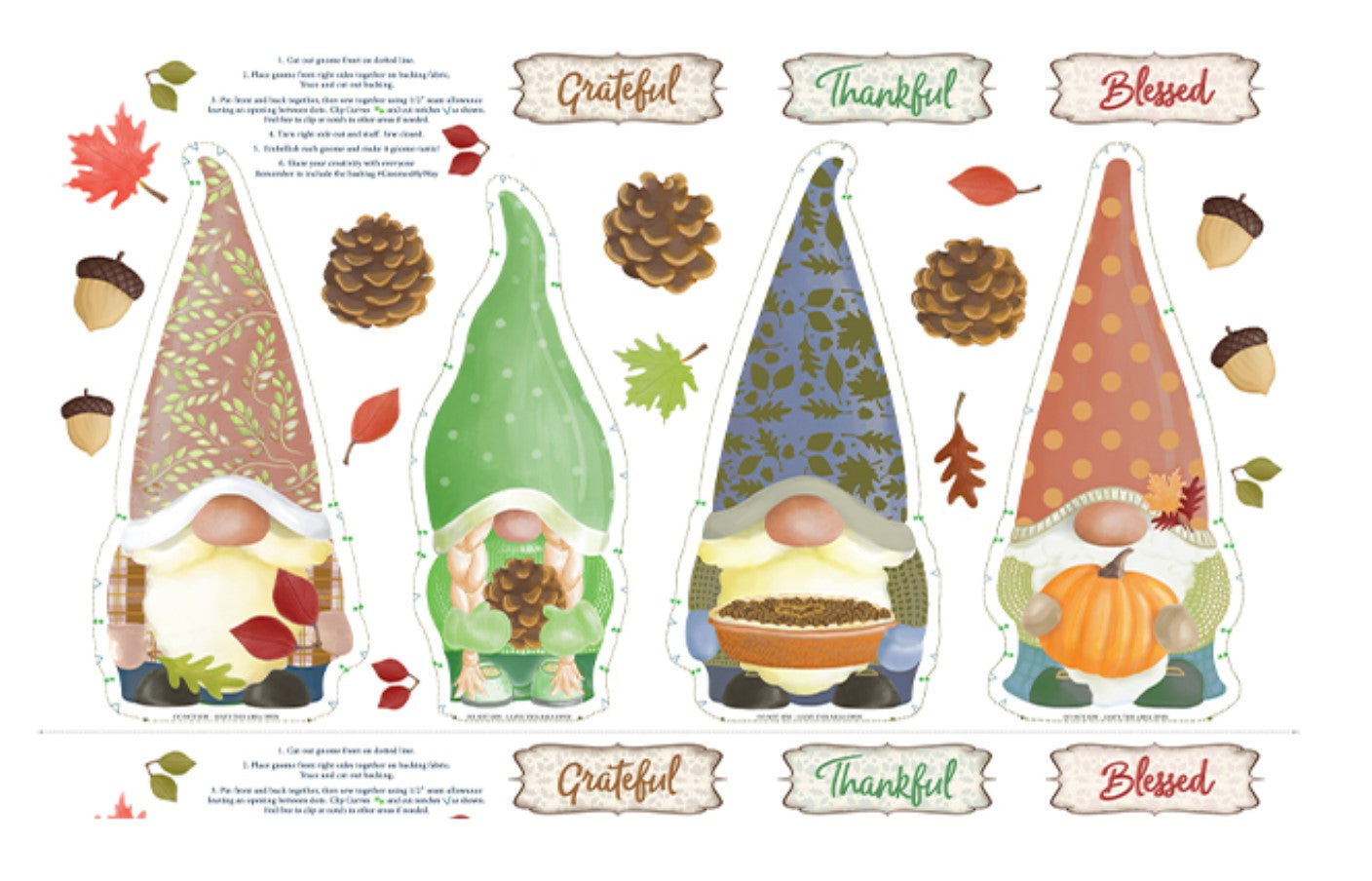 Benartex Falling For Gnomes Panel On White Thanksgiving 100% Cotton Fabric