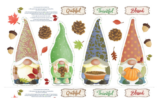 Benartex Falling For Gnomes Panel On White Thanksgiving 100% Cotton Fabric