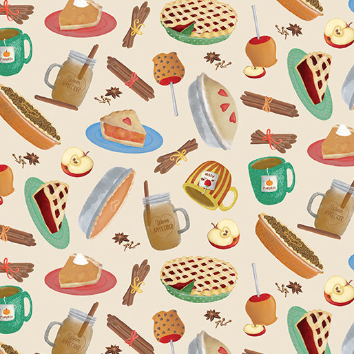 Benartex Falling For Gnomes Treats On Cream Thanksgiving 100% Cotton Fabric