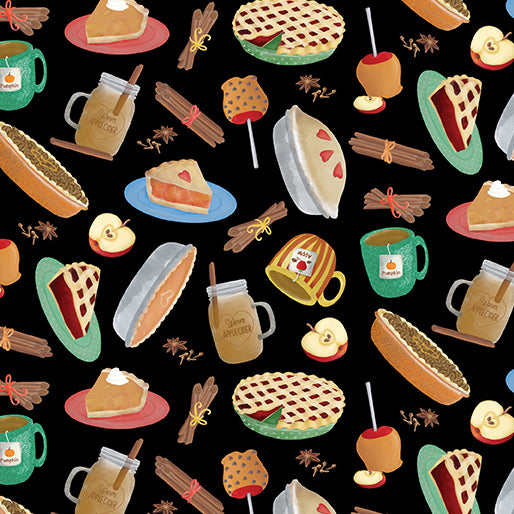 Benartex Falling For Gnomes Treats On Black Thanksgiving 100% Cotton Fabric