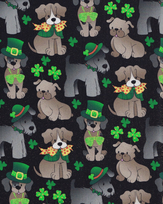 44 x 36 St Patrick's Day Dogs Puppies Glitter Fabric Traditions 100% Cotton