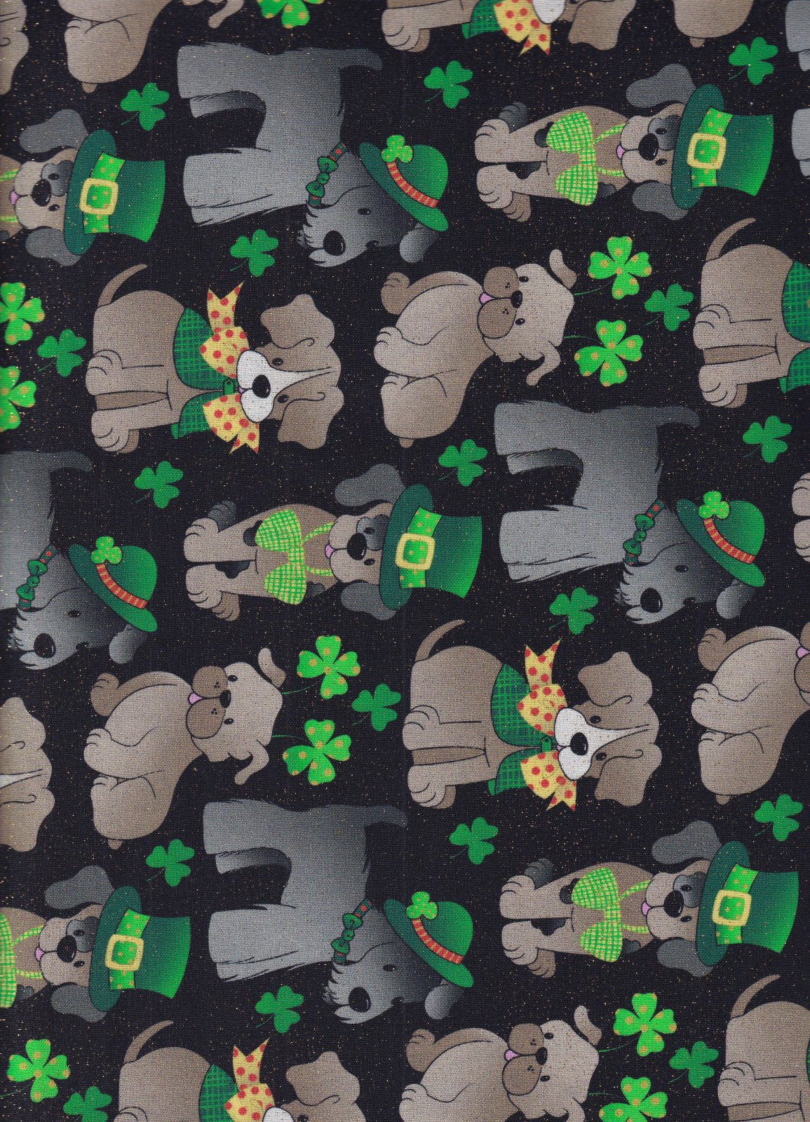 44 x 36 St Patrick's Day Dogs Puppies Glitter Fabric Traditions 100% Cotton