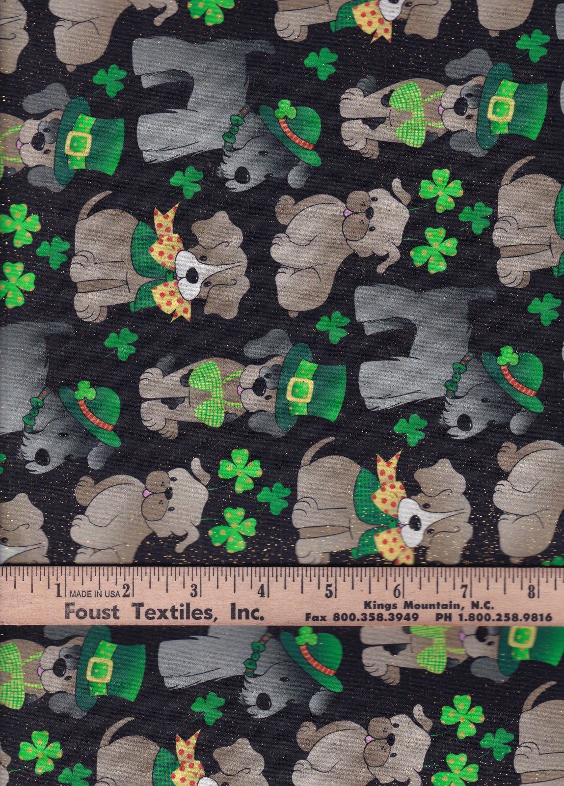 44 x 36 St Patrick's Day Dogs Puppies Glitter Fabric Traditions 100% Cotton