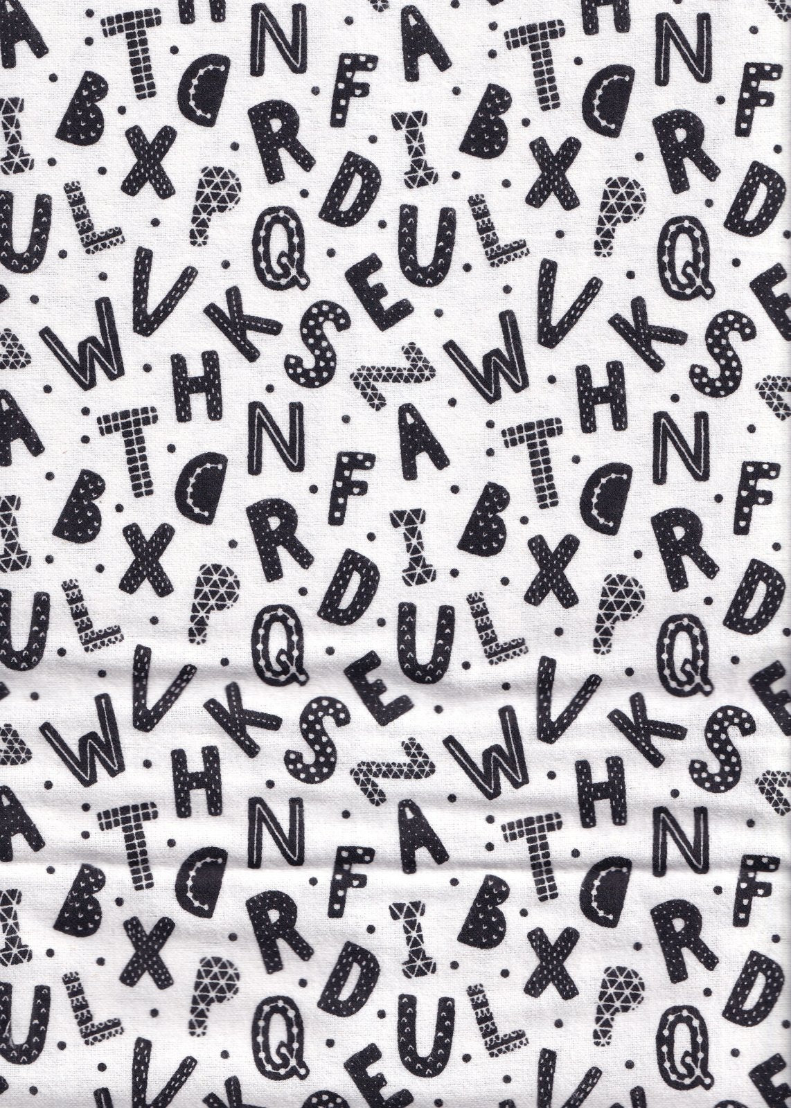 3 Wishes Fabric Flannel Black Letters on White Baby Price per Yard