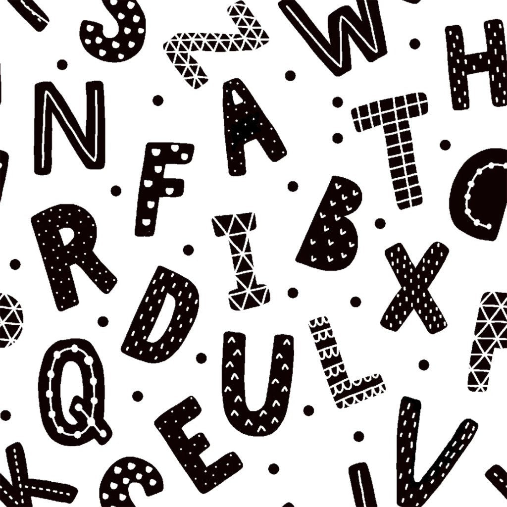 3 Wishes Fabric Flannel Black Letters on White Baby Price per Yard