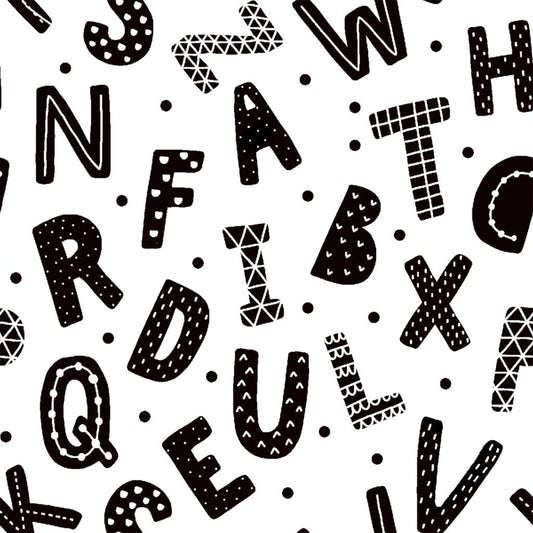 3 Wishes Fabric Flannel Black Letters on White Baby Price per Yard