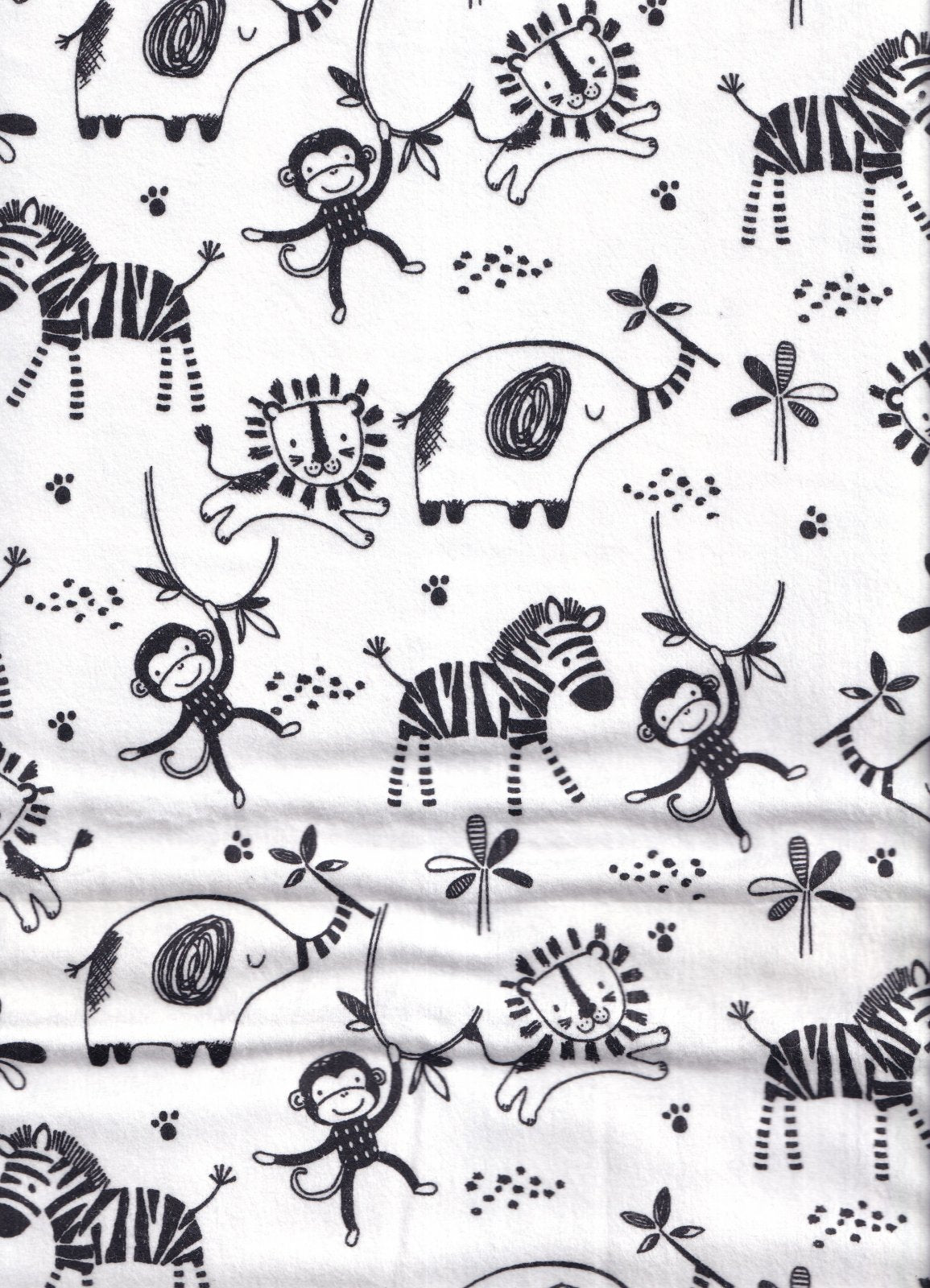 3 Wishes Fabric Flannel Black White Safari on White Baby Price per Yard