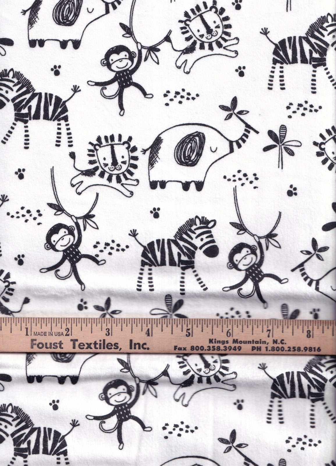 3 Wishes Fabric Flannel Black White Safari on White Baby Price per Yard