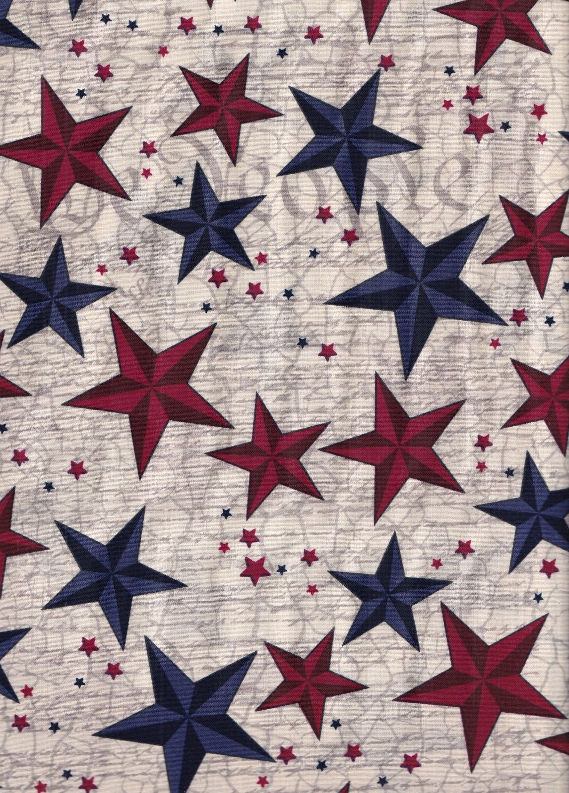 Patriotic Stars on Script on White 100% Cotton Price per Yard
