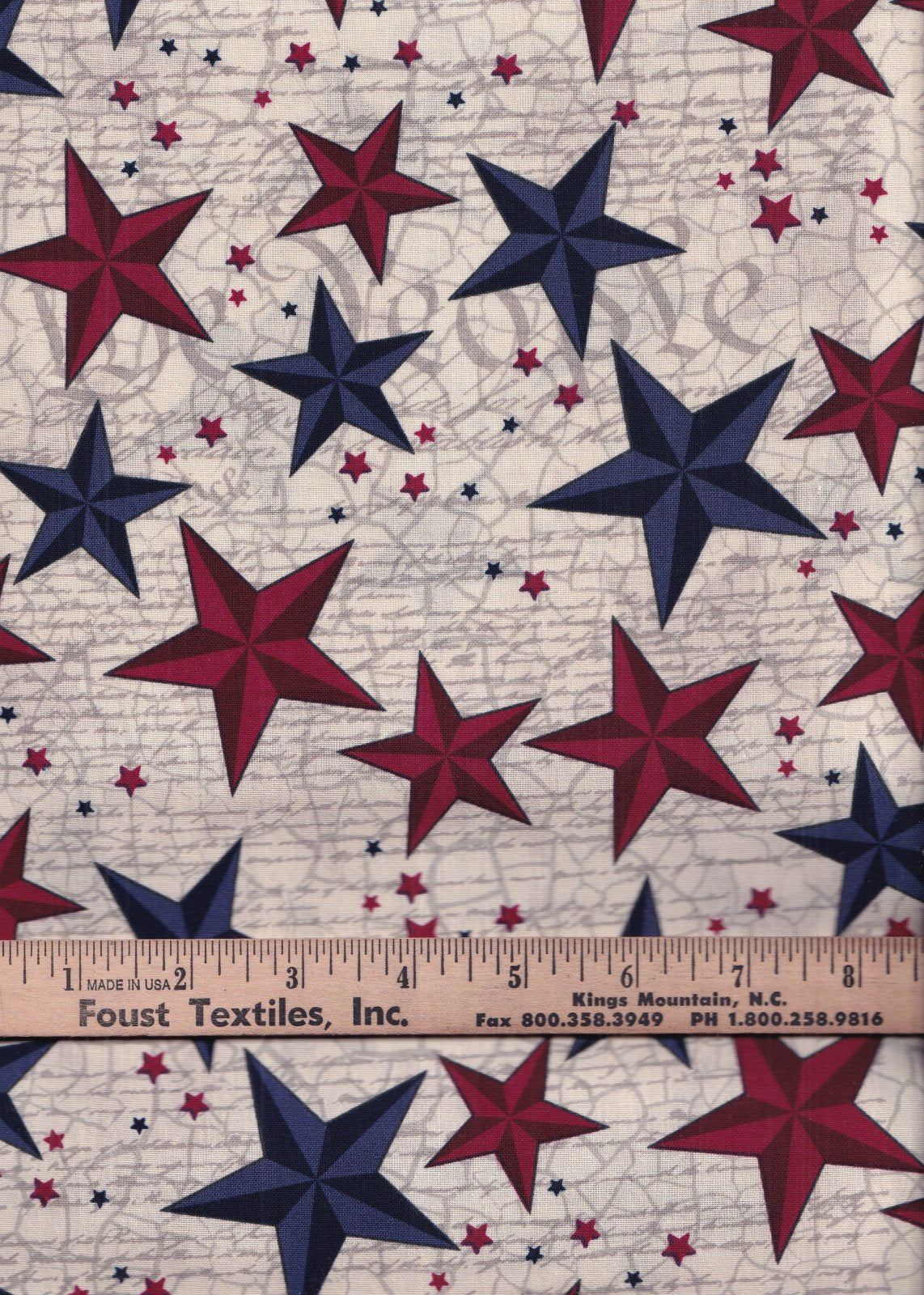 Patriotic Stars on Script on White 100% Cotton Price per Yard