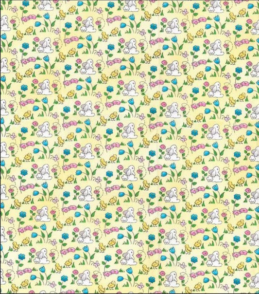 44 x 36 Easter Bunnies and Friends Yellow Fabric Traditions 100% Cotton