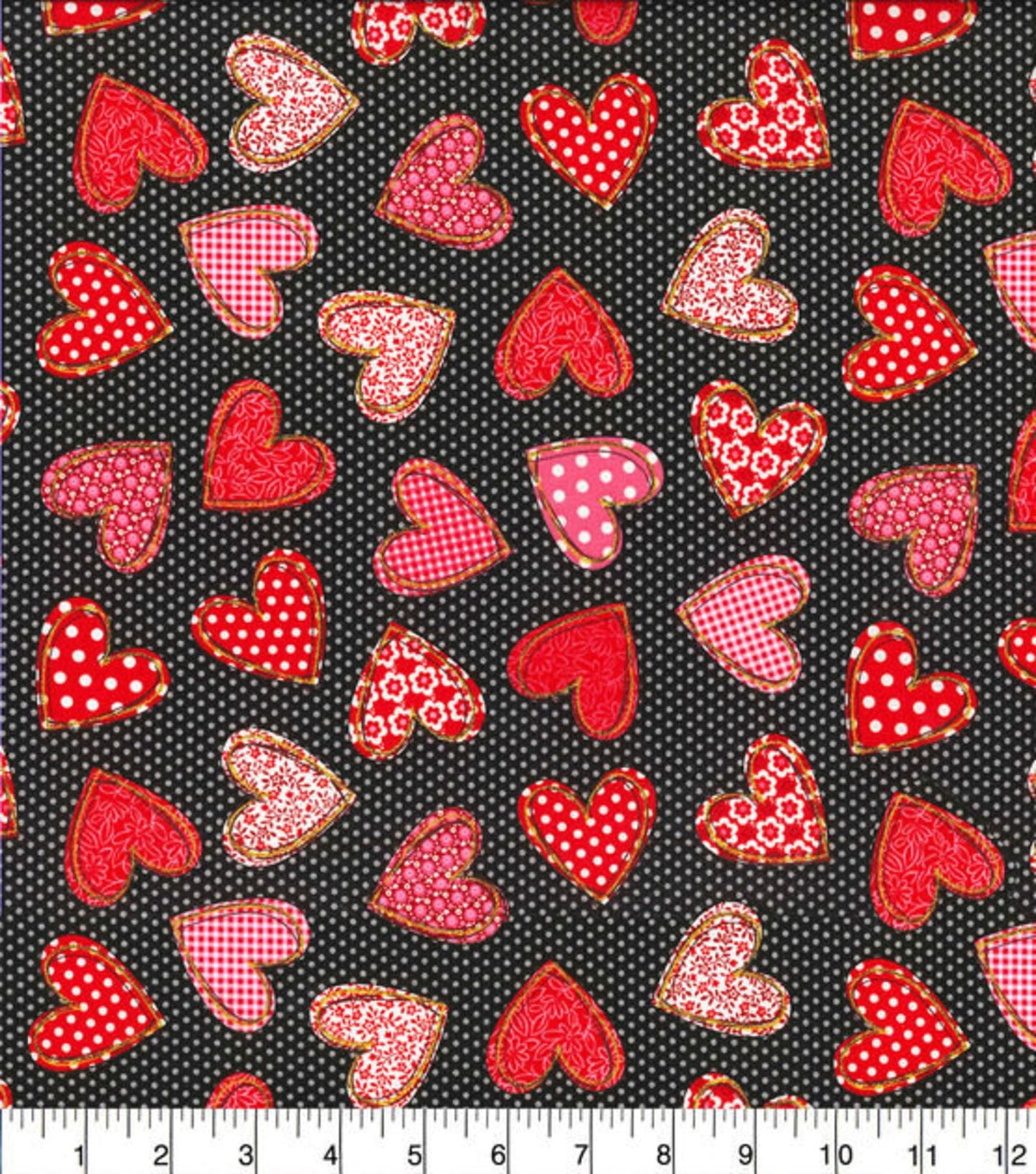 44 x 36 Valentine Glitter Hearts Toss Dots Fabric Traditions 100% Cotton
