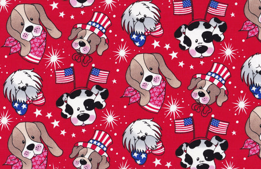 Fabric Traditions Patriotic Pups on Red Dogs 100% Cotton Fabric Price Per Yard