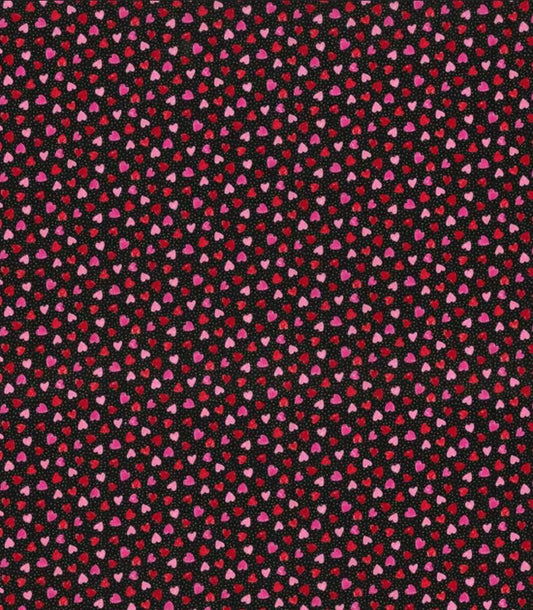 44 x 36 Valentine Tiny Hearts with Glitter Black Fabric Traditions 100% Cotton