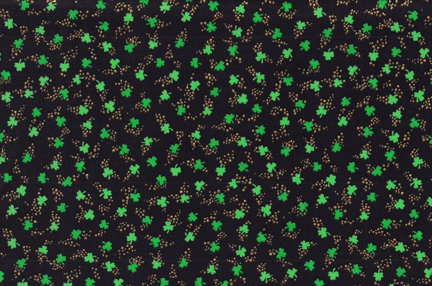44 x 36 Ditzy Mini Shamrocks on Black Glitter St. Patrick's  100% Cotton