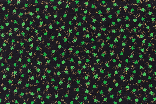 44 x 36 Ditzy Mini Shamrocks on Black Glitter St. Patrick's  100% Cotton